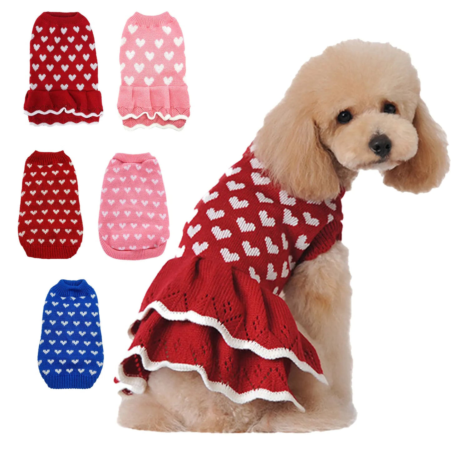 Warm Red Dog Sweater Skirt for Autumn and Winter