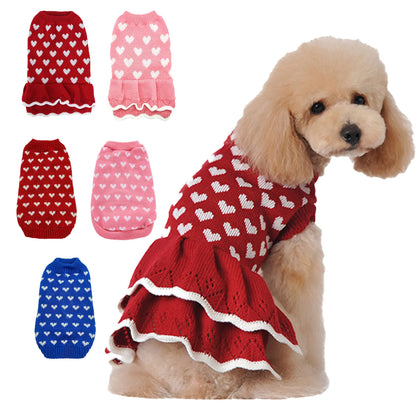 Warm Red Dog Sweater Skirt for Autumn and Winter