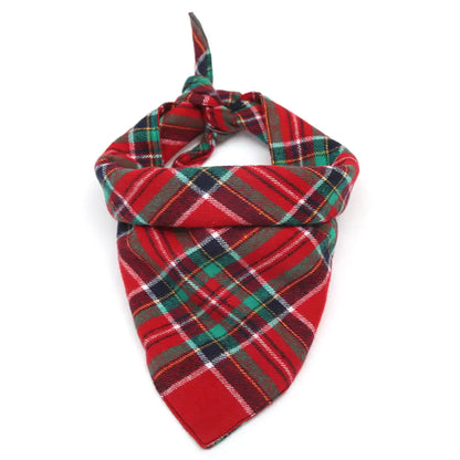 Christmas Double Cotton Plaid Pet Triangle Scarf