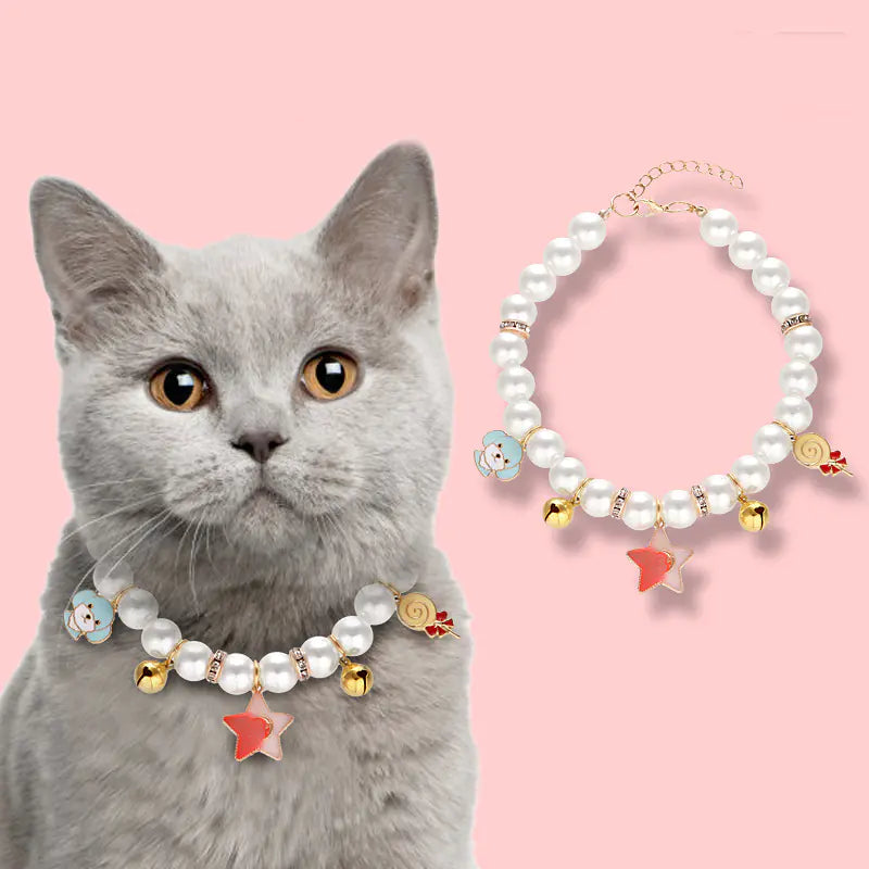 Adjustable Hand-woven Pearl Cat Collar